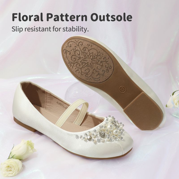 Girl's Mary Jane Pearl Ballerina Flats - IVORY - 4